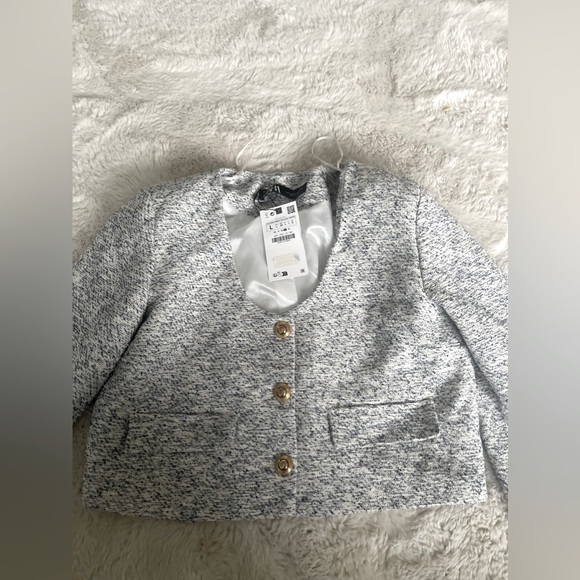 ZARA TEXTURED TWEED BLAZER GOLD BUTTON - Picture 9 of 9